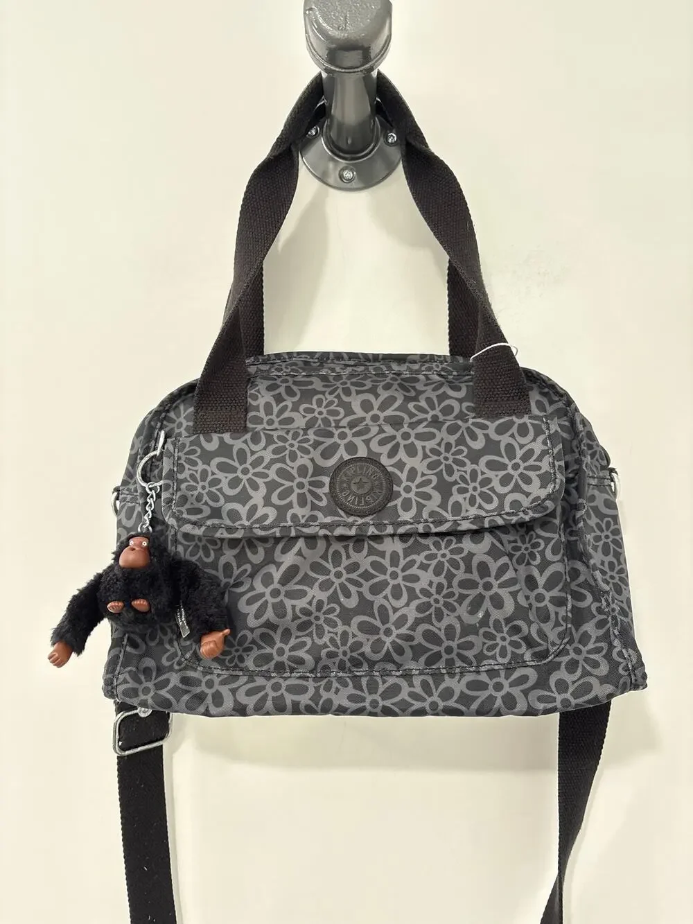 Kipling Crossbody Top Handle Bag Black Floral Print